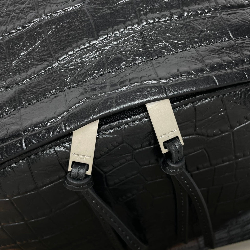 YSL City Backpack 38 Black in Crocodile-patterned Cowhide 285765