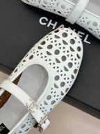 Chanel 26 Classic Double C Perforated Mary Jane Flats White in Cowhide 717777