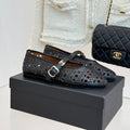 Chanel 26 Classic Double C Perforated Mary Jane Flats Black in Cowhide 717776