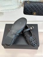 Chanel 26 Classic Double C Perforated Mary Jane Flats Black in Cowhide 717776
