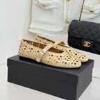 Chanel 26 Classic Double C Perforated Mary Jane Flats Beige in Cowhide 717775