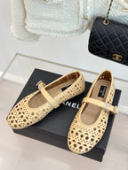 Chanel 26 Classic Double C Perforated Mary Jane Flats Beige in Cowhide 717775