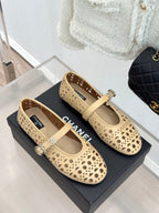 Chanel 26 Classic Double C Perforated Mary Jane Flats Beige in Cowhide 717775