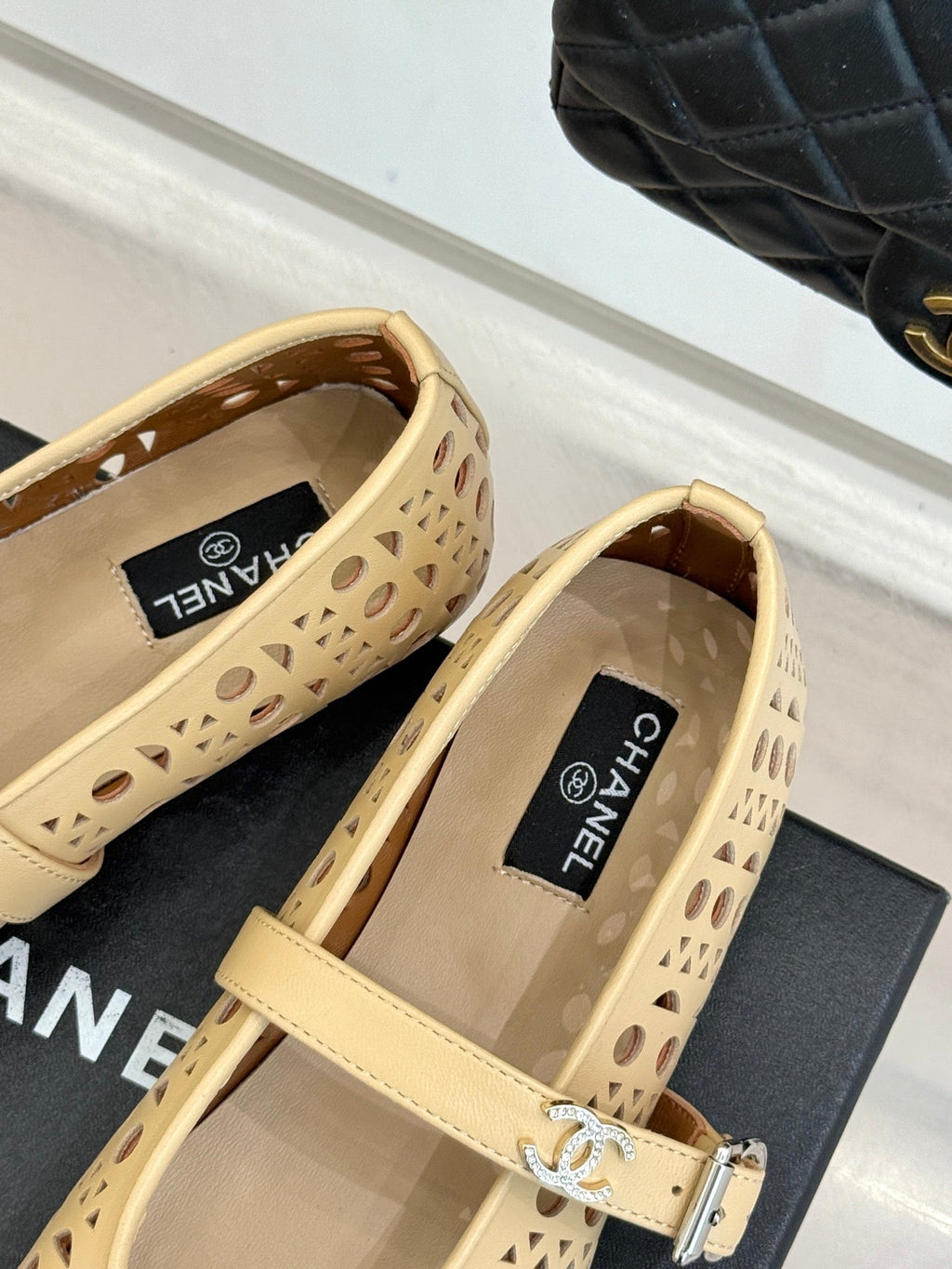 Chanel 26 Classic Double C Perforated Mary Jane Flats Beige in Cowhide 717775