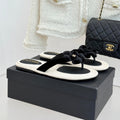 Chanel 26C Camellia Rope-Soled Flip-Flops Black in Velvet 717718