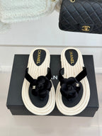 Chanel 26C Camellia Rope-Soled Flip-Flops Black in Velvet 717718