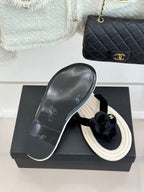 Chanel 26C Camellia Rope-Soled Flip-Flops Black in Velvet 717718