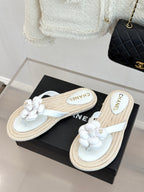 Chanel 26C Camellia Rope-Soled Flip-Flops White in Sheepskin 717717