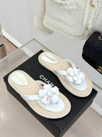 Chanel 26C Camellia Rope-Soled Flip-Flops White in Sheepskin 717717