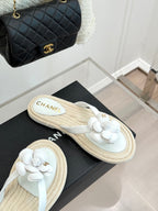 Chanel 26C Camellia Rope-Soled Flip-Flops White in Sheepskin 717717