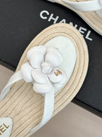 Chanel 26C Camellia Rope-Soled Flip-Flops White in Sheepskin 717717