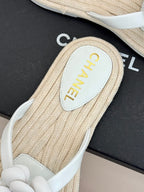 Chanel 26C Camellia Rope-Soled Flip-Flops White in Sheepskin 717717