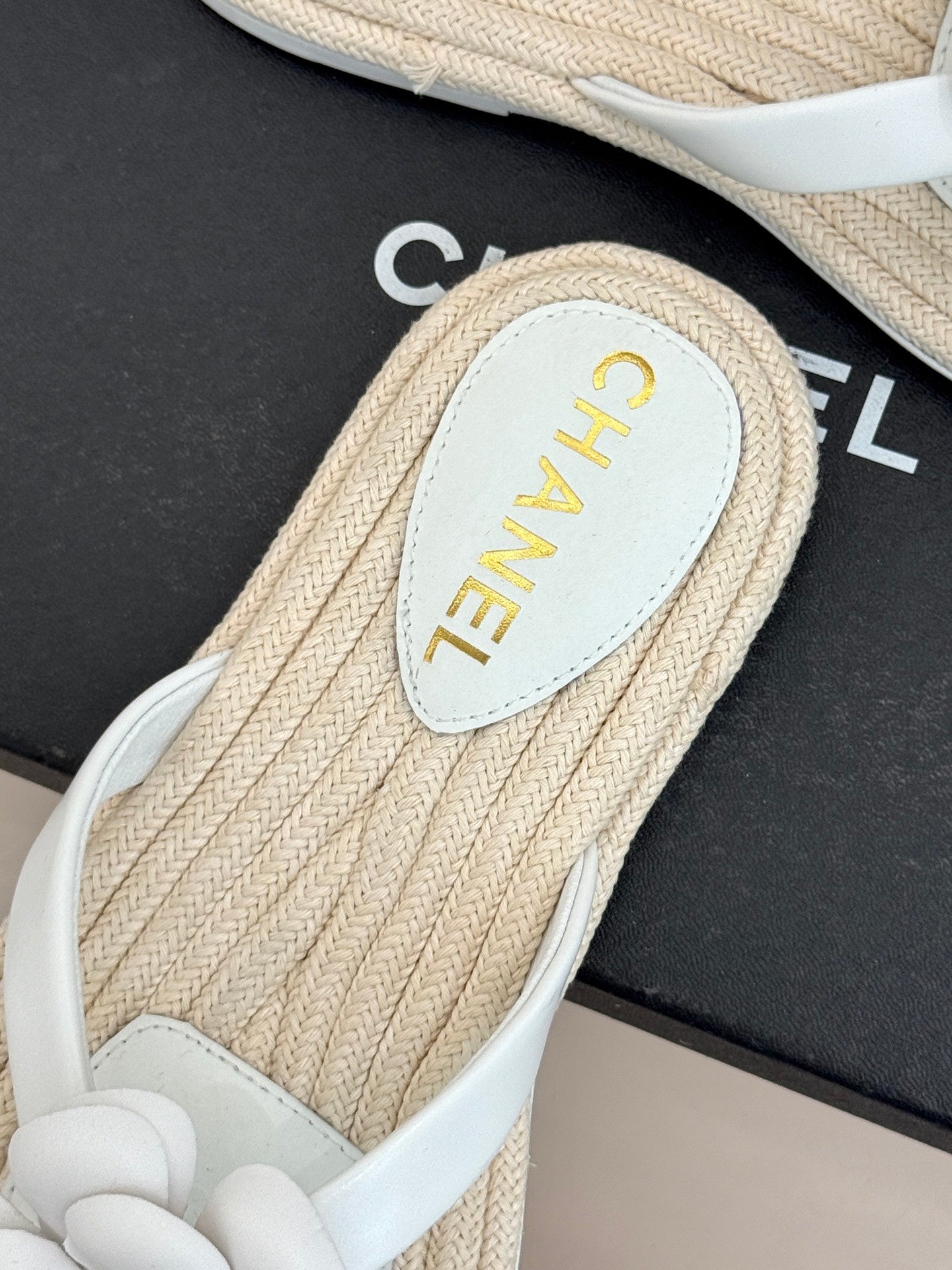 Chanel 26C Camellia Rope-Soled Flip-Flops White in Sheepskin 717717