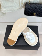 Chanel 26C Camellia Rope-Soled Flip-Flops White in Sheepskin 717717
