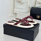 Chanel 26C Camellia Rope-Soled Flip-Flops Burgundy in Sheepskin 717716