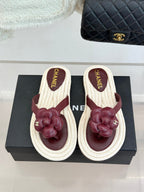 Chanel 26C Camellia Rope-Soled Flip-Flops Burgundy in Sheepskin 717716