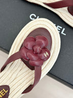 Chanel 26C Camellia Rope-Soled Flip-Flops Burgundy in Sheepskin 717716