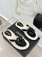 Chanel 26C Camellia Rope-Soled Flip-Flops Black in Sheepskin 717715