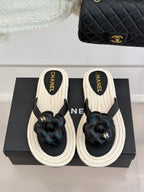 Chanel 26C Camellia Rope-Soled Flip-Flops Black in Sheepskin 717715