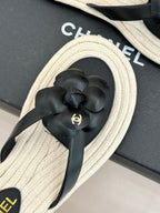 Chanel 26C Camellia Rope-Soled Flip-Flops Black in Sheepskin 717715