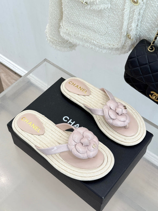 Chanel 26C Camellia Rope-Soled Flip-Flops Light Pink in Sheepskin 717714