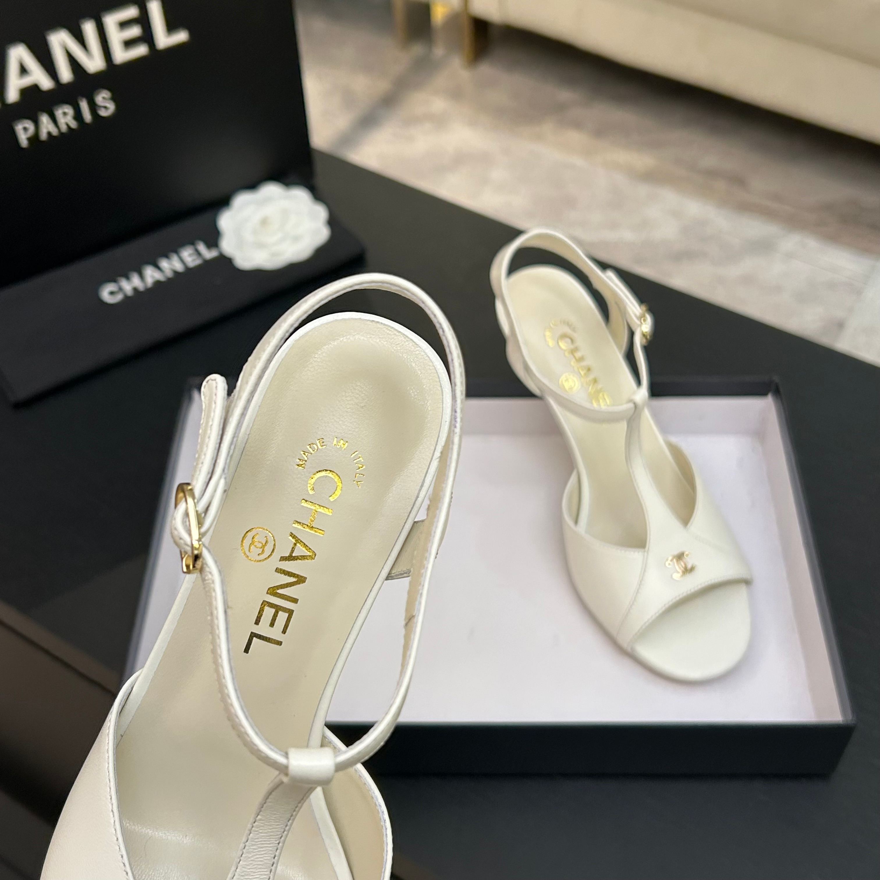 Chanel 26P Metallic Double C Stiletto Sandals 70 Ivory In Sheepskin 717713
