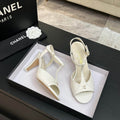 Chanel 26P Metallic Double C Stiletto Sandals 70 Ivory In Sheepskin 717713