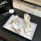 Chanel 26P Metallic Double C Stiletto Sandals 70 Ivory In Sheepskin 717713