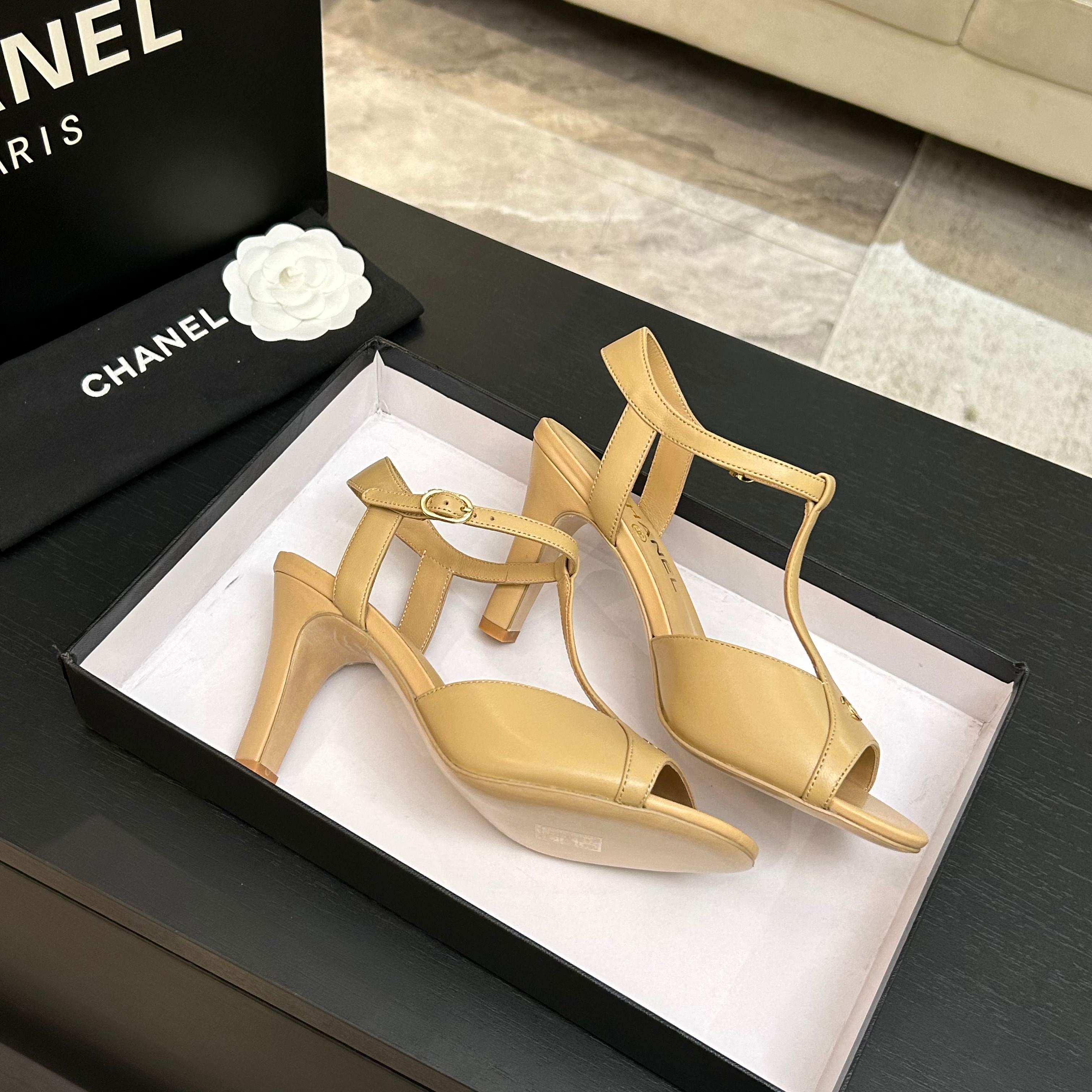 Chanel 26P Metallic Double C Stiletto Sandals 70 Beige In Sheepskin 717711