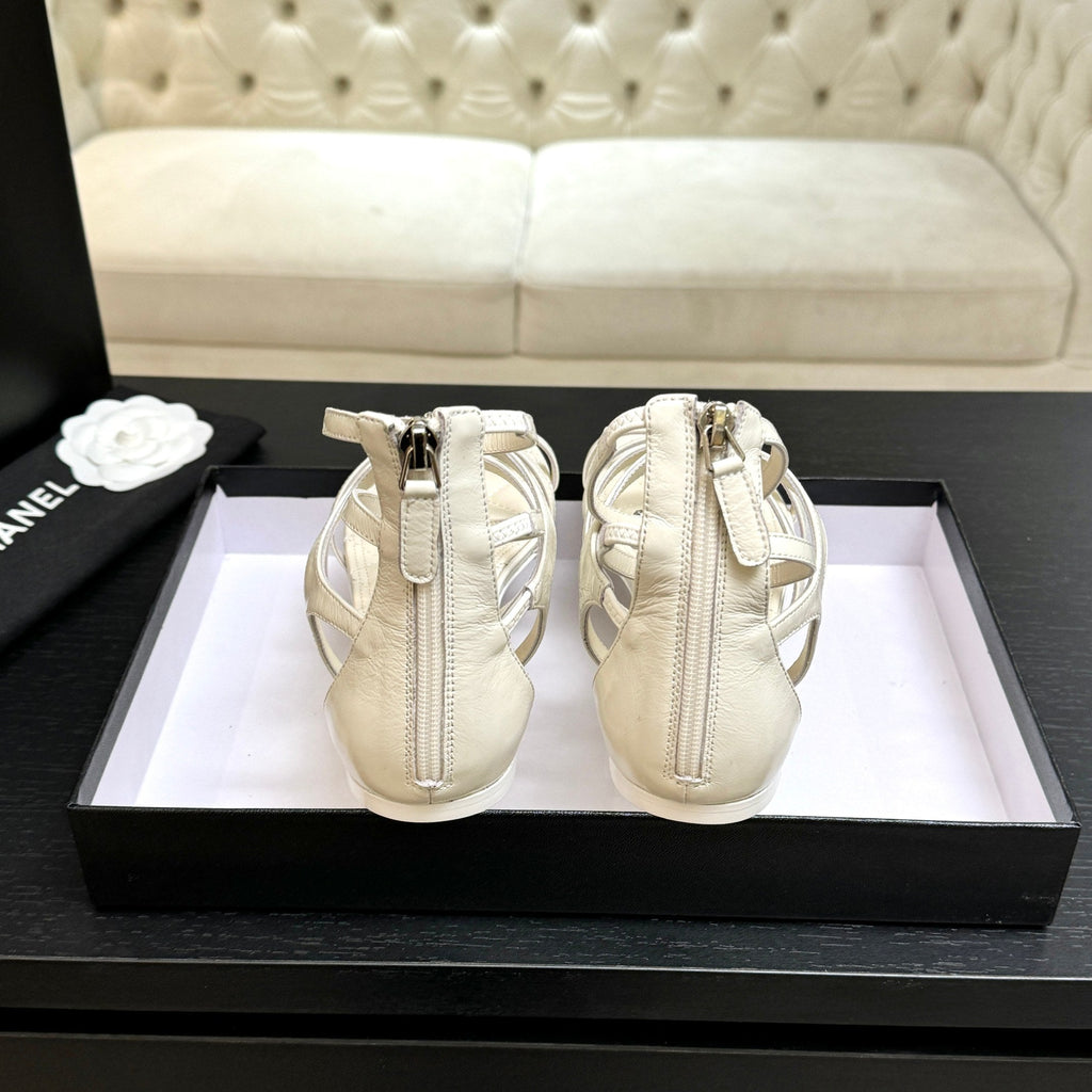 Chanel Camellia Pearl Chunky Heel Sandals White In Cowhide Leather 717698