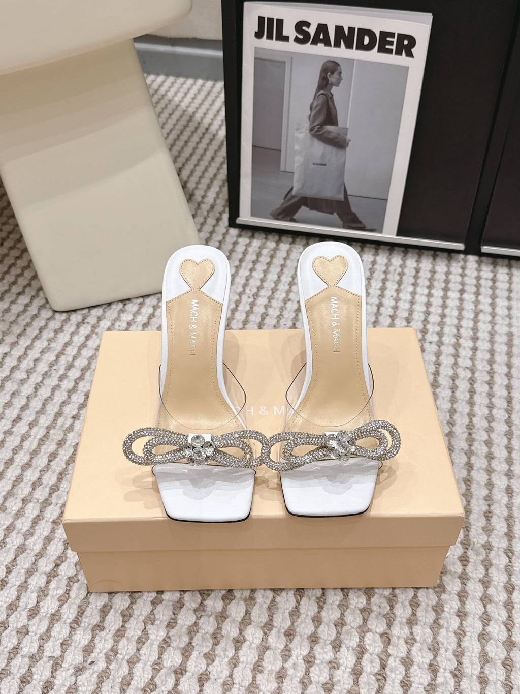 Mach & Mach 26 High Heels Crystal Sandals 95 White in Leather 722822