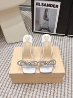 Mach & Mach 26 High Heels Crystal Sandals 95 White in Leather 722822