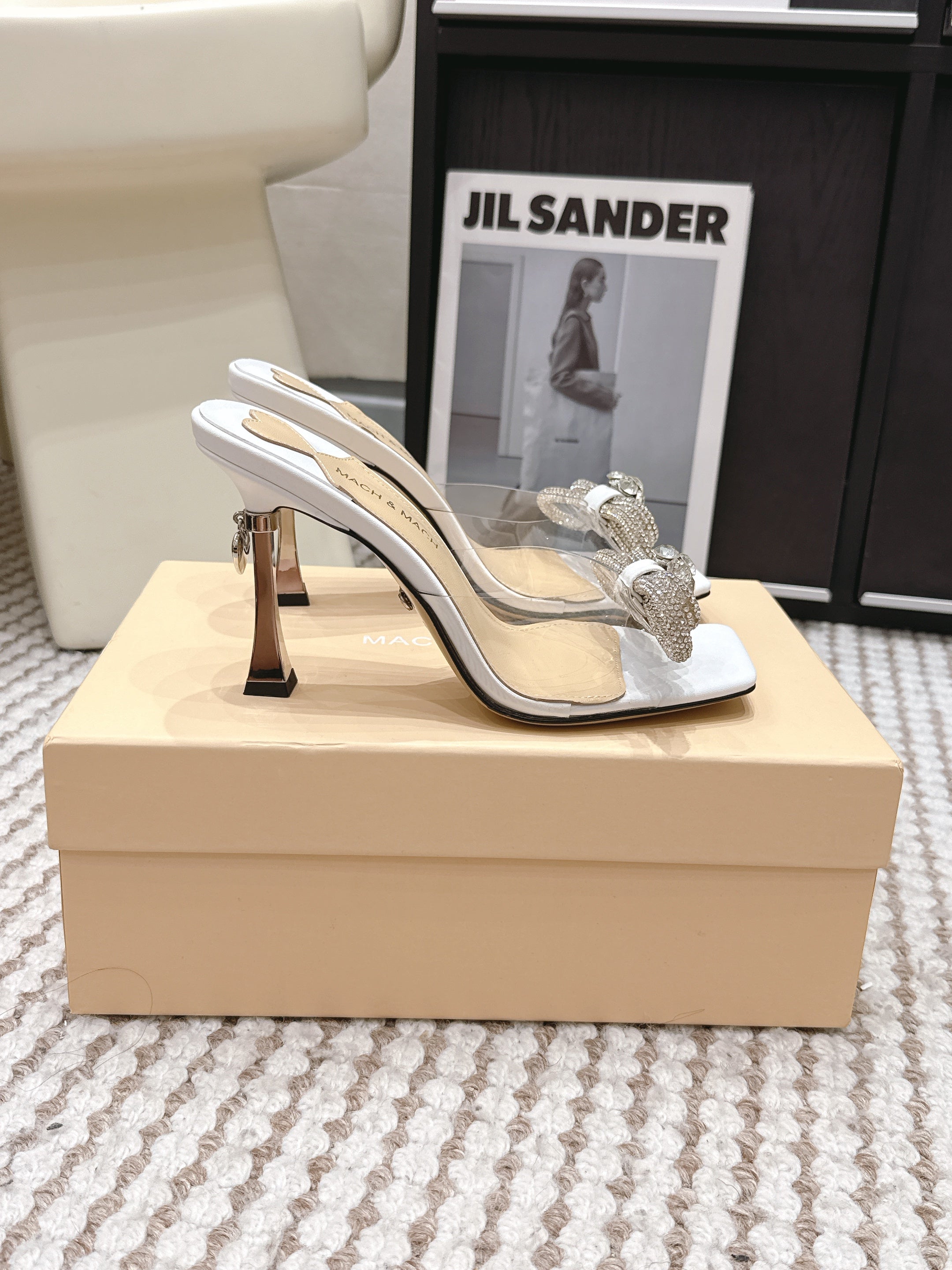 Mach & Mach 26 High Heels Crystal Sandals 95 White in Leather 722822