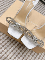 Mach & Mach 26 High Heels Crystal Sandals 95 White in Leather 722822
