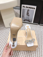Mach & Mach 26 High Heels Crystal Sandals 95 White in Leather 722822
