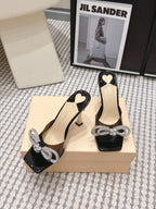 Mach & Mach 26 High Heels Crystal Sandals 95 Black in Leather 722821