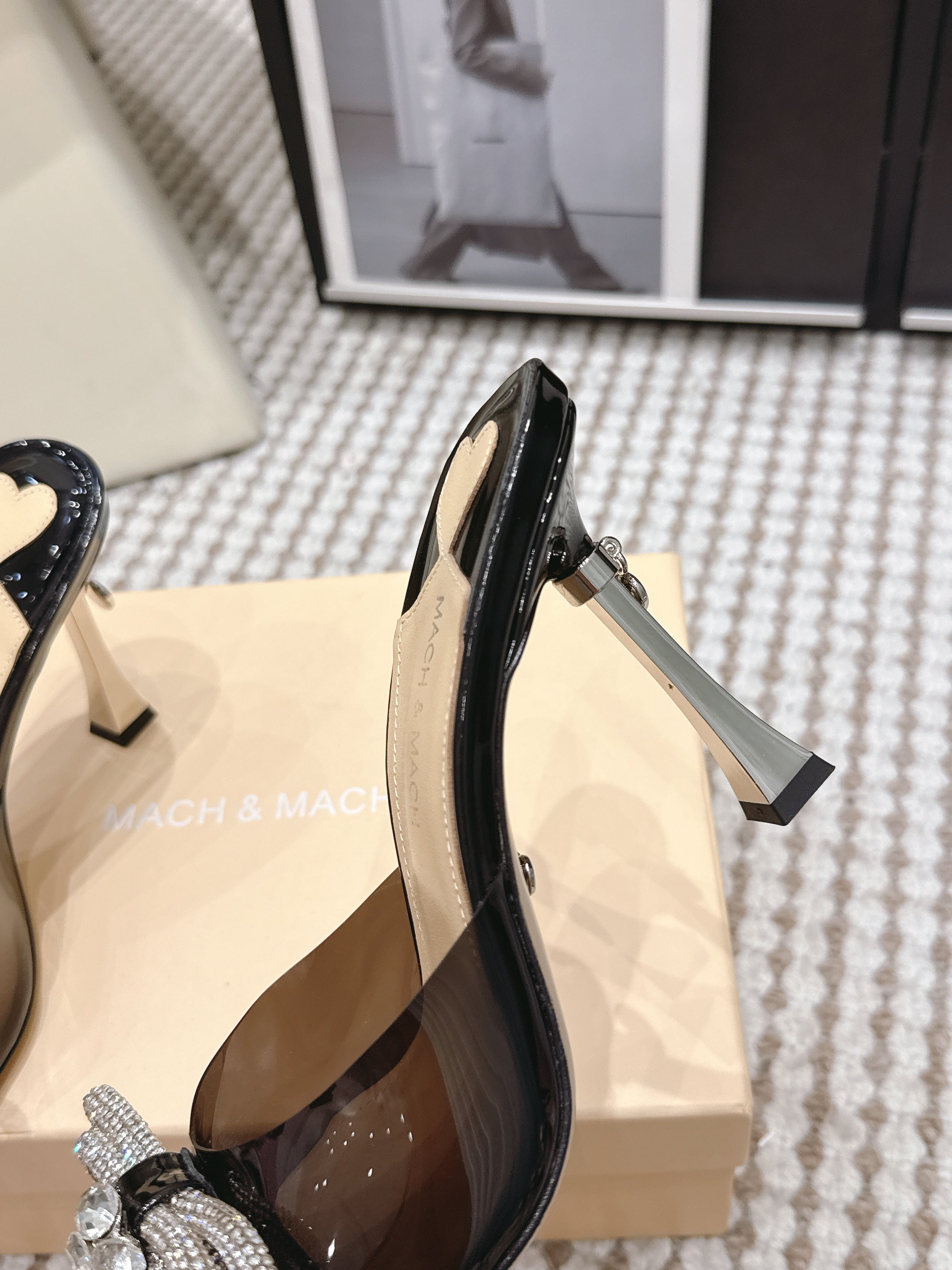 Mach & Mach 26 High Heels Crystal Sandals 95 Black in Leather 722821