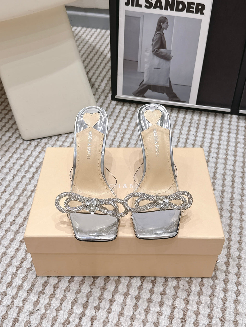 Mach & Mach 26 High Heels Crystal Sandals 95 Silver in Leather 722820