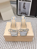 Mach & Mach 26 High Heels Crystal Sandals 95 Silver in Leather 722820