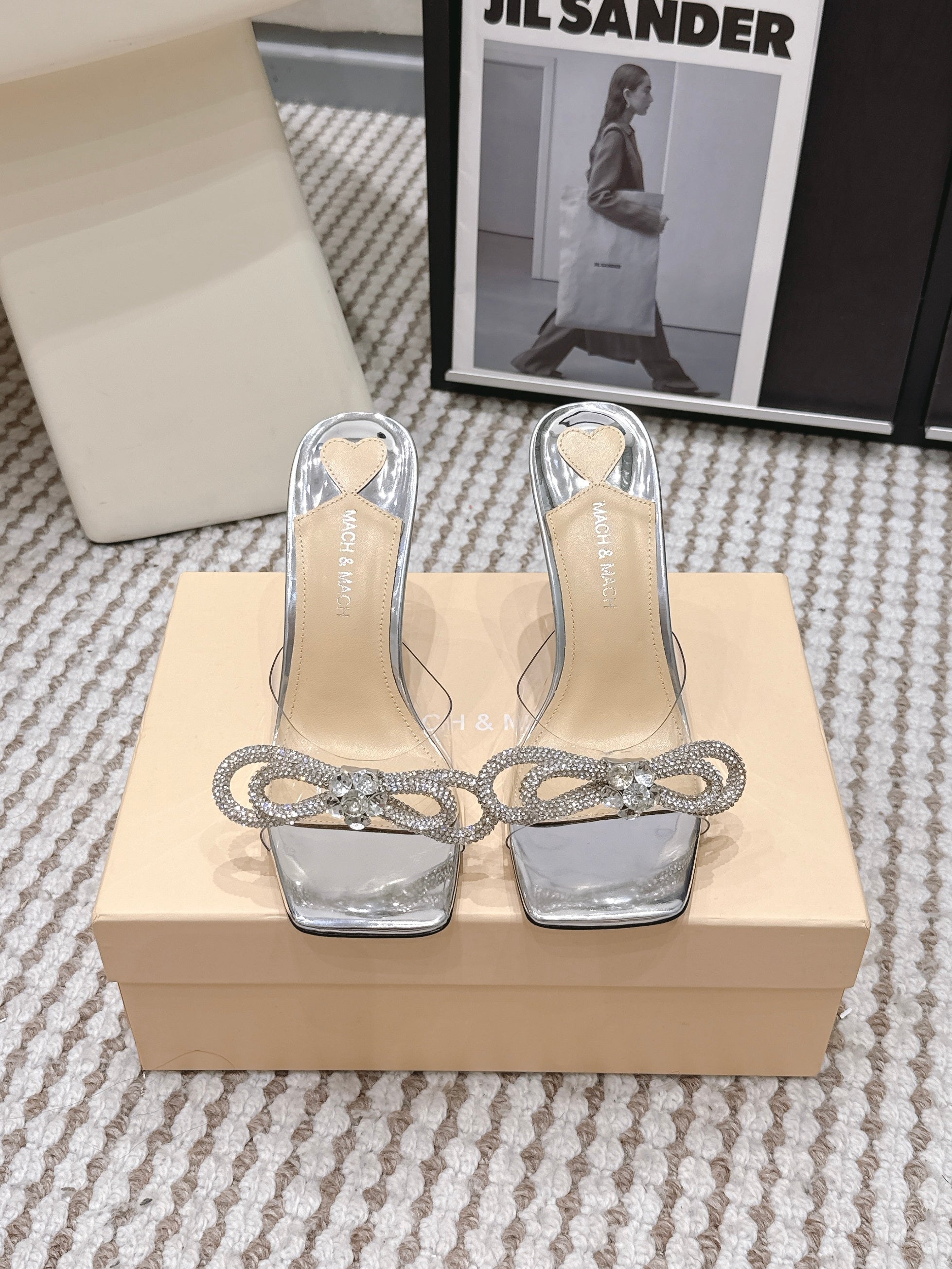 Mach & Mach 26 High Heels Crystal Sandals 95 Silver in Leather 722820