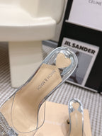 Mach & Mach 26 High Heels Crystal Sandals 95 Silver in Leather 722820
