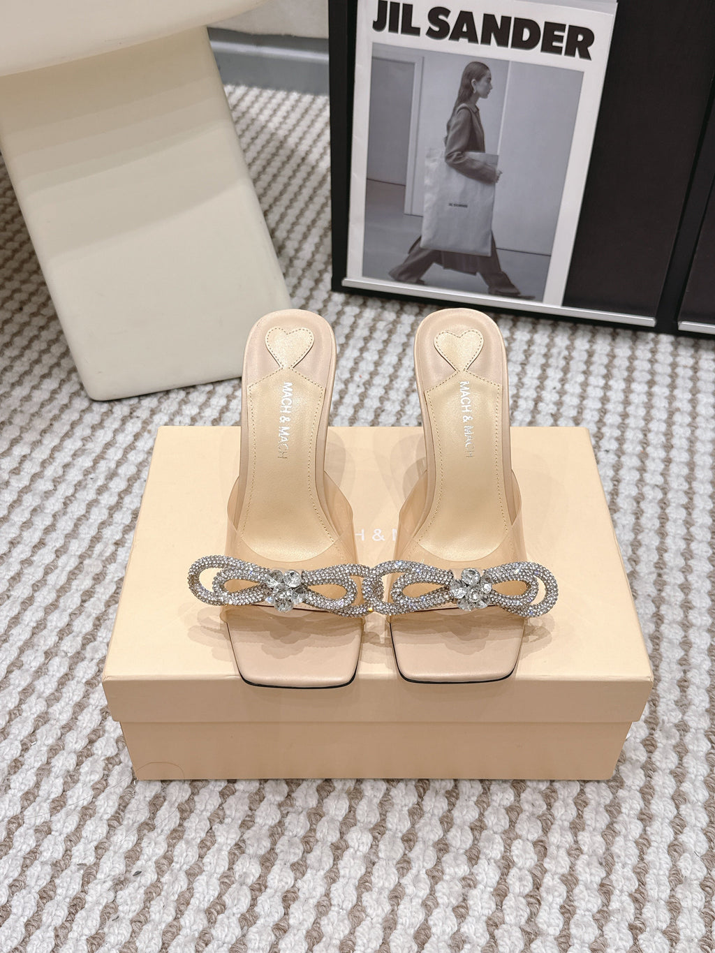 Mach & Mach 26 High Heels Crystal Sandals 95 Beige in Leather 722819