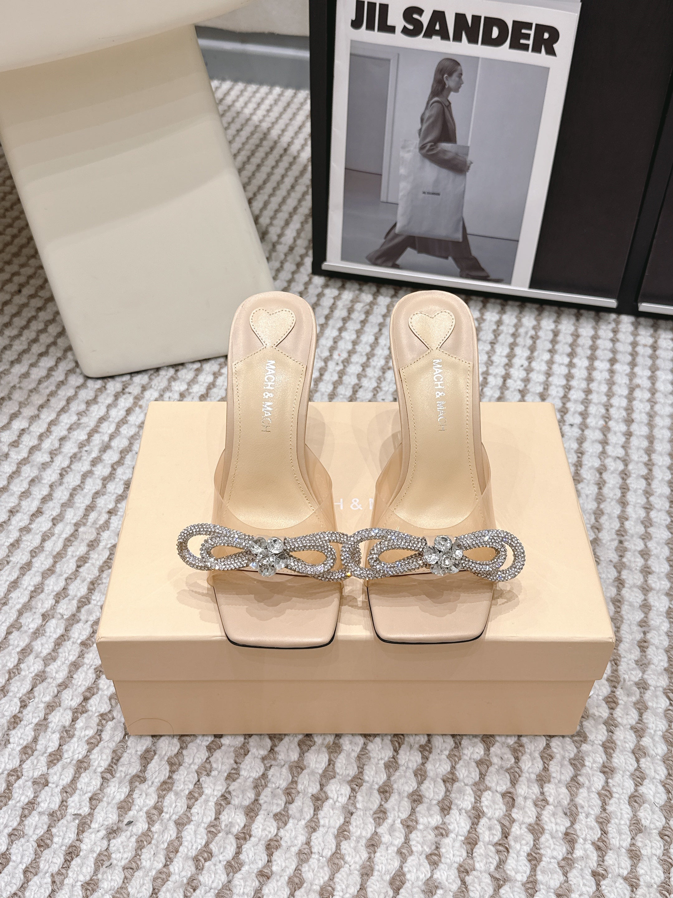 Mach & Mach 26 High Heels Crystal Sandals 95 Beige in Leather 722819