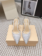 Mach & Mach 26 Pointed Toe High Heels 85 Crystal White in Sheepskin 722818