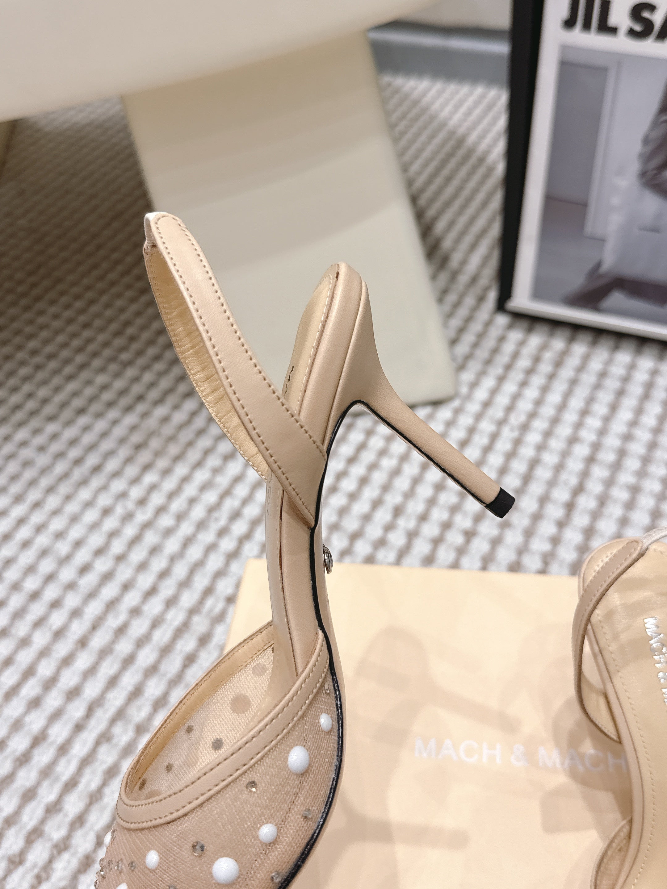 Mach & Mach 26 Pointed Toe High Heels 85 Crystal Nude Beige in Sheepskin 722817