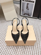 Mach & Mach 26 Pointed Toe High Heels 85 Crystal Black in Sheepskin 722816