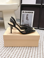 Mach & Mach 26 Pointed Toe High Heels 85 Crystal Black in Sheepskin 722816
