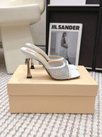 Mach & Mach Embellished Mules 95 White in Leather Diamonds 722811