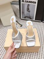 Mach & Mach Embellished Mules 95 White in Leather Diamonds 722811