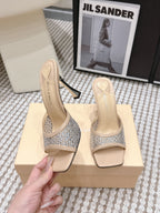 Mach & Mach Embellished Mules 95 Nude Beige in Leather Diamonds 722810